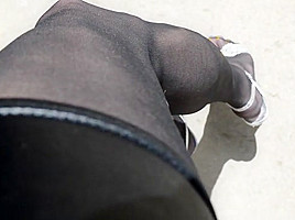 More Outdoor in Black Pantyhose and High Heels