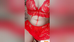 My Young Wife In Red Lingerie Rubbing & Fuck With Lube Gel