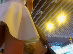 NIce Step mom in blue skater dress upskirt 