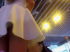 NIce Step mom in blue skater dress upskirt 