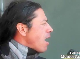 Nasty guy takes out his penis for money