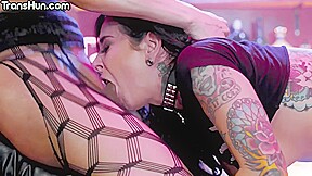 Nasty shemales fuck MILF female slut in threesome fuck