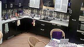 Naughty curvy teen walks around cooking