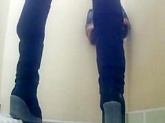 Nice ass blonde peeing in toilet