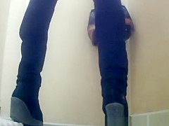 Nice ass blonde peeing in toilet