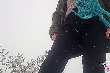 Nippleringlover Horny Milf Pissing Outdoors In Snow Flashing Pierced Pussy And Huge Pierced Nipples
