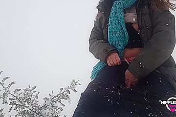 Nippleringlover Horny Milf Pissing Outdoors In Snow Flashing Pierced Pussy And Huge Pierced Nipples