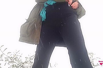 Nippleringlover Horny Milf Pissing Outdoors In Snow Flashing Pierced Pussy And Huge Pierced Nipples