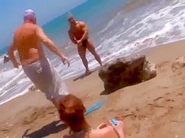 Nude Beach - Mature French Redhead DP Threesome CIM Facial