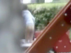 Nude blonde peeped in tanning saloon