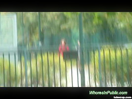 Nymph rides boner on park bench