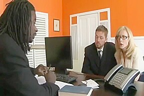 Office interracial in front of husband