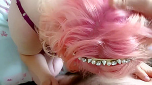 Pink Haired Goth Girlfriend Chokes Till Makeup Runs