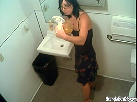 Piss fetish office whore peeing in the pot