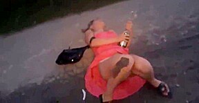 Pissed Girl Walking and Falling Over Showing Her White Panti