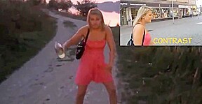 Pissed Girl Walking and Falling Over Showing Her White Panti