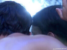 Plowing Hard Alongside Athletic Latino Bodybuilder