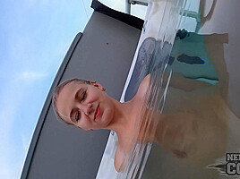 Pov Miss Pussycat Dildoing Layla Underwater In The Rooftop Jacuzzi