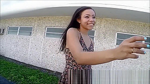 Pretty Asian teenager 18+ Inserts Dildo On Motorbike For Money