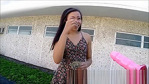 Pretty Asian teenager 18+ Inserts Dildo On Motorbike For Money