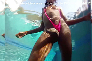 Pretty Black Babe Enjoying Herself At The Pool