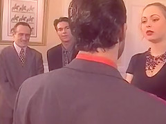 Pretty German assistent tests two applicants for the job