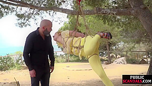 Public Whore Suspension Bondage Exposed With Buttplug In Ass