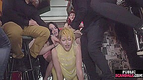 Public deepthroating sluts pussyfucked in reality orgy