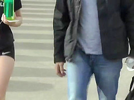 Public edging & ejaculation watching spandex wrapped buns