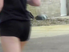 Public edging & ejaculation watching spandex wrapped buns