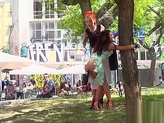 Public petite Euro slave disgraced in downtown