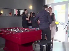 Public petite Euro slave disgraced in downtown