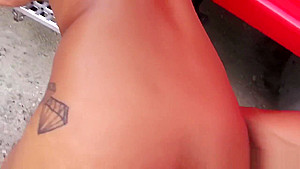 Pulled ebony hitchhiker sucking POV dick