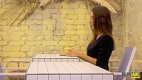 RIM4K  Married brunette in sexy black lingerie cheats on asslicking the stranger