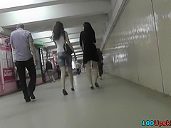 Real upskirt video featuring two young girlfriends