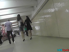 Real upskirt video featuring two young girlfriends