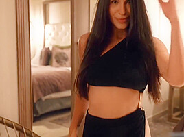 Record Of The Beautiful Hot Skinny Brunette Eating Cum After Dinner In The Hotel Room - Sophia Kevin