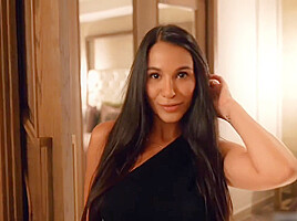 Record Of The Beautiful Hot Skinny Brunette Eating Cum After Dinner In The Hotel Room - Sophia Kevin