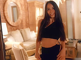 Record Of The Beautiful Hot Skinny Brunette Eating Cum After Dinner In The Hotel Room - Sophia Kevin