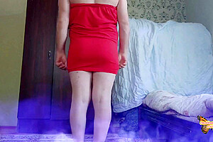 Red Dressed Sexy Femboy Slut Sissy Boy Amateur Homemade Model - White Bbw