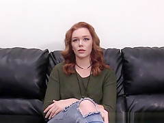 Redhead Rowan bent for doggystyle and creampie in casting