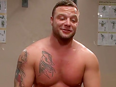 Restrained wrestling hunk gets anally fucked