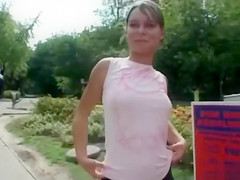 Russian teen 18+ girl flashes her great tits in public