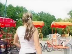 Russian teen 18+ girl flashes her great tits in public