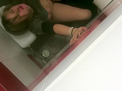 Saucy babe gets her pussy hammered in a public toilet