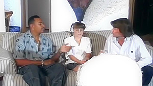 Sexy babysitter gets two guys at once
