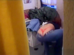 Sexy big butt red head changing