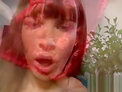 Sexy brunette masturbates before dick