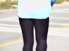 Sexy candid camera recording nice running legs in the street 01x