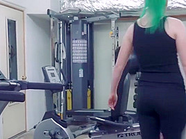 Sexy girl in gym receives worship